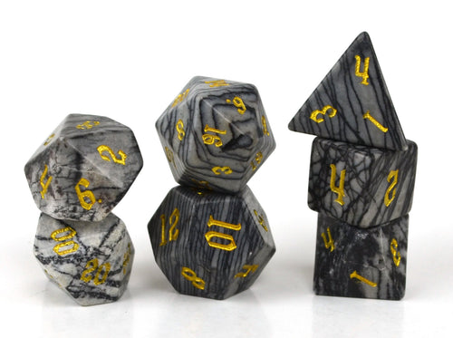 Black Network Agate Semi Precious Stone Dice Set