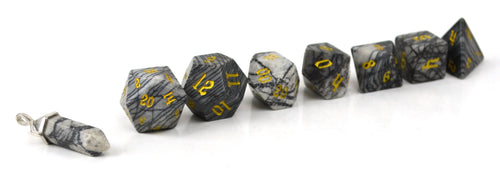 Black Network Agate Semi Precious Stone Dice Set