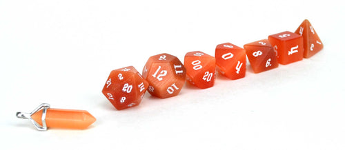 Orange Cat's Eye Semi Precious Stone Dice Set of 7