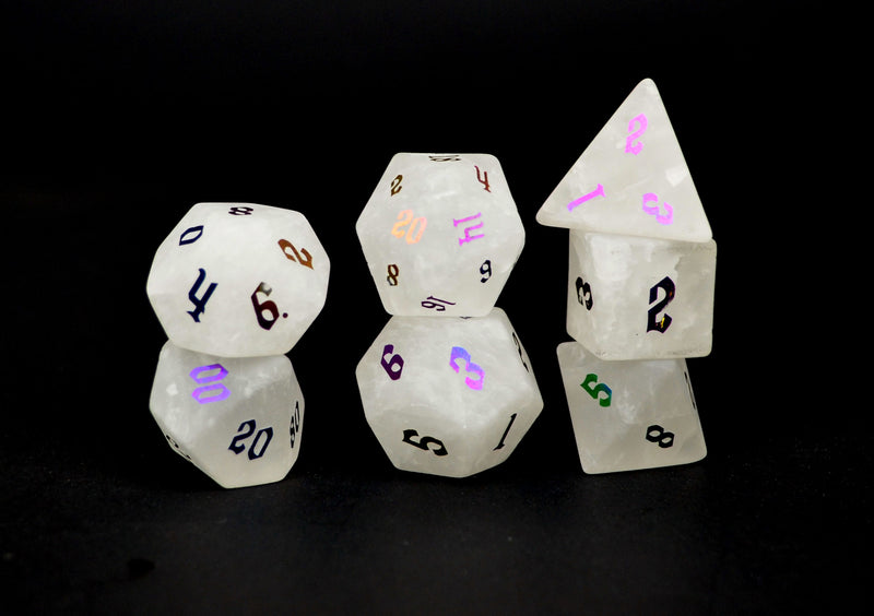 Ionized Clear Quartz Semi Precious Stone Dice Set of 7