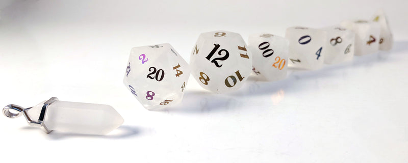 Ionized Clear Quartz Semi Precious Stone Dice Set of 7