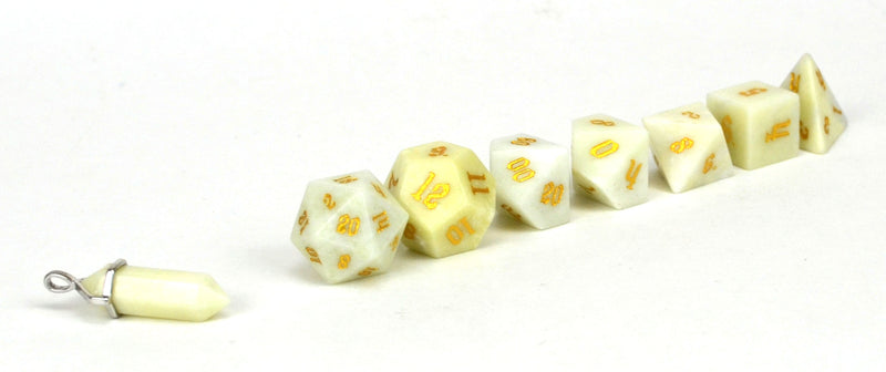 Ivory Jade Semi Precious Stone Dice Set of 7