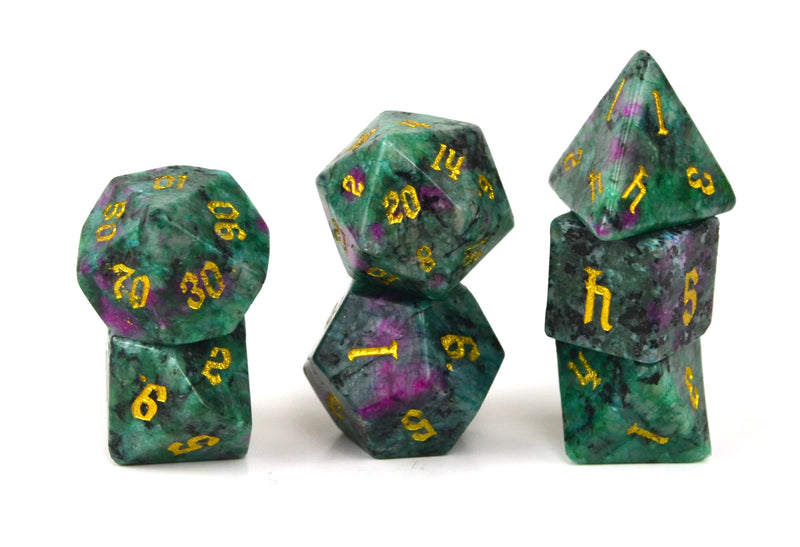 Ruby in Zoicite Semi Precious Stone Dice Set