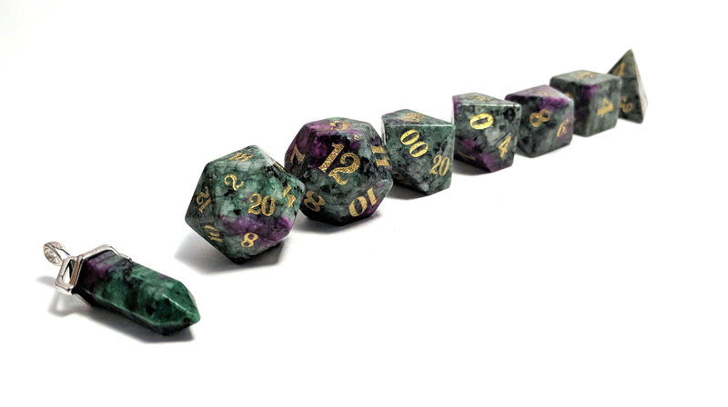 Ruby in Zoicite Semi Precious Stone Dice Set