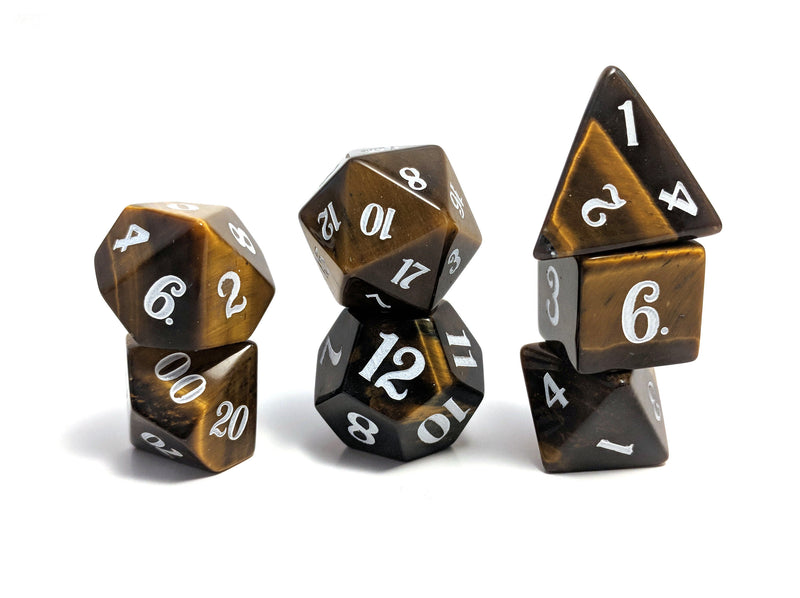 Tiger's Eye Semi Precious Stone Dice Set of 7