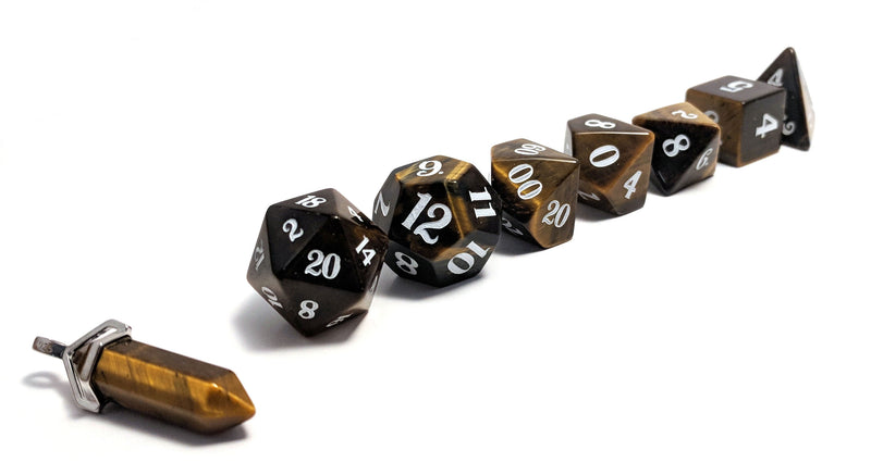 Tiger's Eye Semi Precious Stone Dice Set of 7