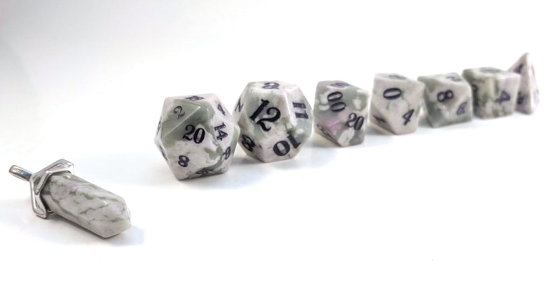 White Lavender Jade Semi Precious Stone Dice Set